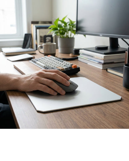 Hoaus Aluminium Hard Mouse Pad 24 x 20 cm Silver - Lifestyle view